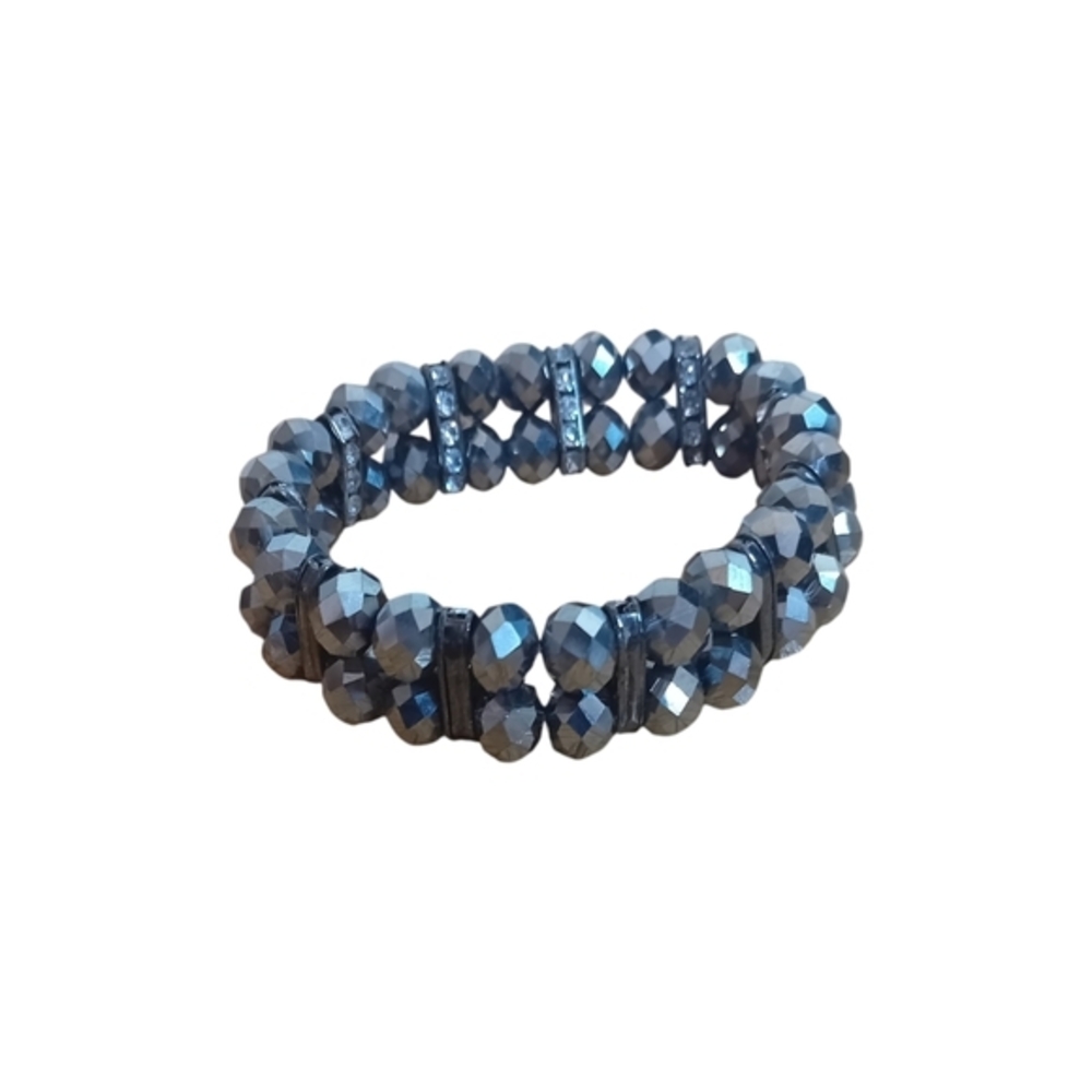 Women's Fashion Costume Jewelry Bling‎ Gunmetal Shiny Bracelet Beads Stretchy
